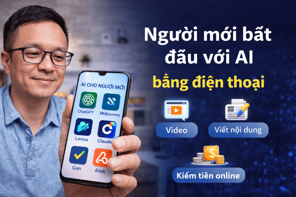người mới bắt đầu với AI bằng điện thoại tạo nội dung và kiếm tiền online
