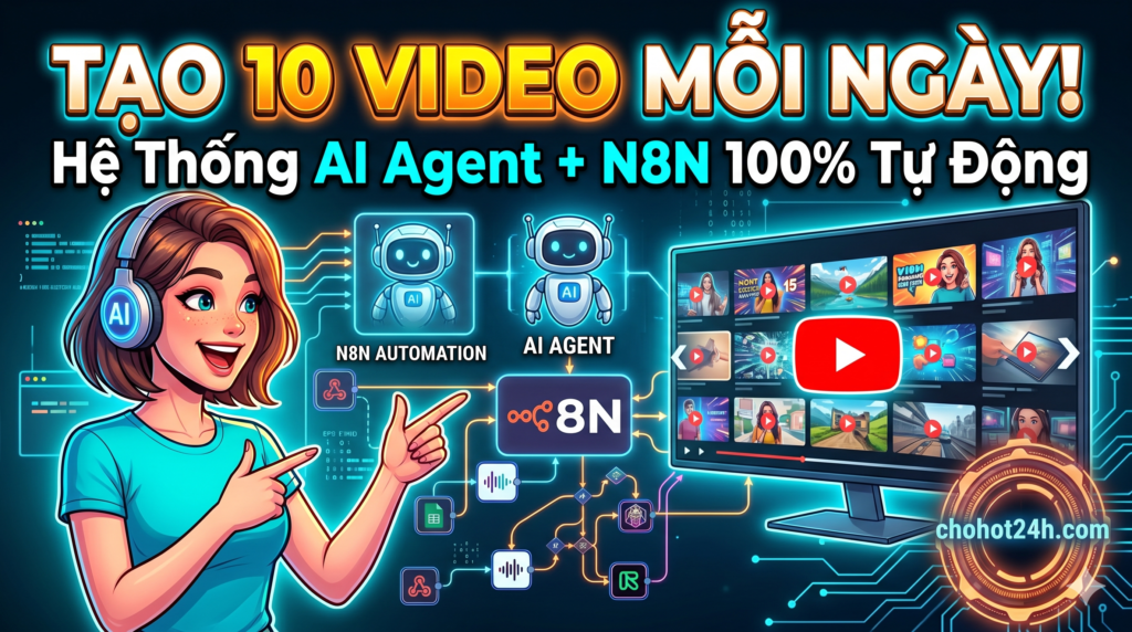 Thumbnail bài viết AI Agent tạo video tự động bằng n8n sản xuất 10 video mỗi ngày tại chohot24h.com
