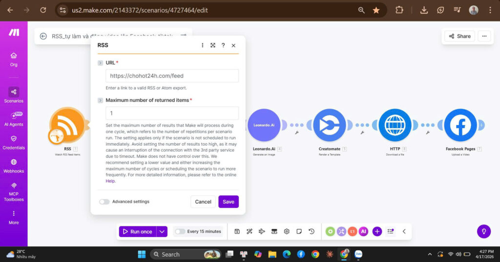 Hướng dẫn thiết lập AI Agent tự động sản xuất video Reels - Bước 1