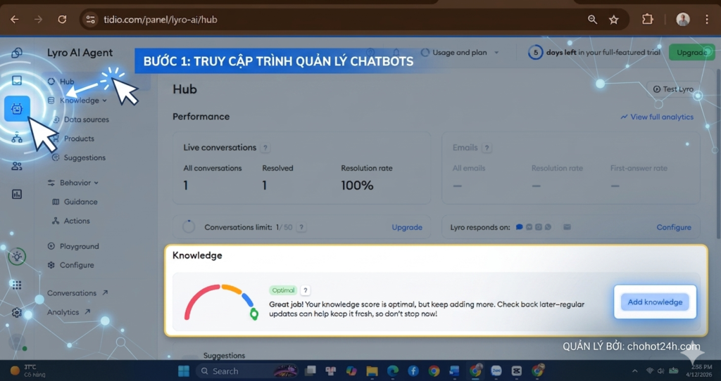 Cách tạo kịch bản Flow mới cho AI Agent Tidio trên website chohot24h.com