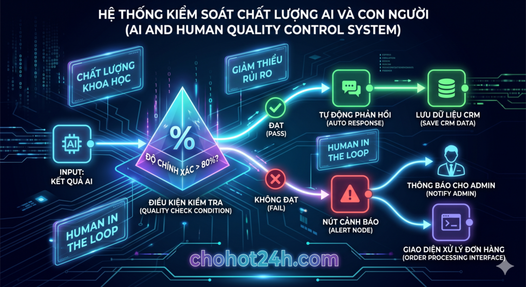 Hệ thống kiểm soát chất lượng AI Human in the Loop trong n8n tại chohot24h.com