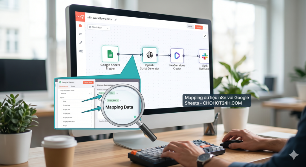 Hướng dẫn chi tiết cách mapping dữ liệu n8n với Google Sheets trên giao diện thực tế
