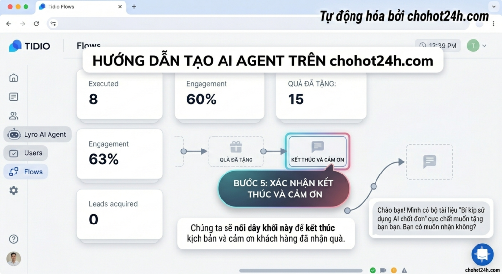 Hướng dẫn cấu hình khối Ask a question để AI Agent thu thập Email khách hàng tự động trên chohot24h.com