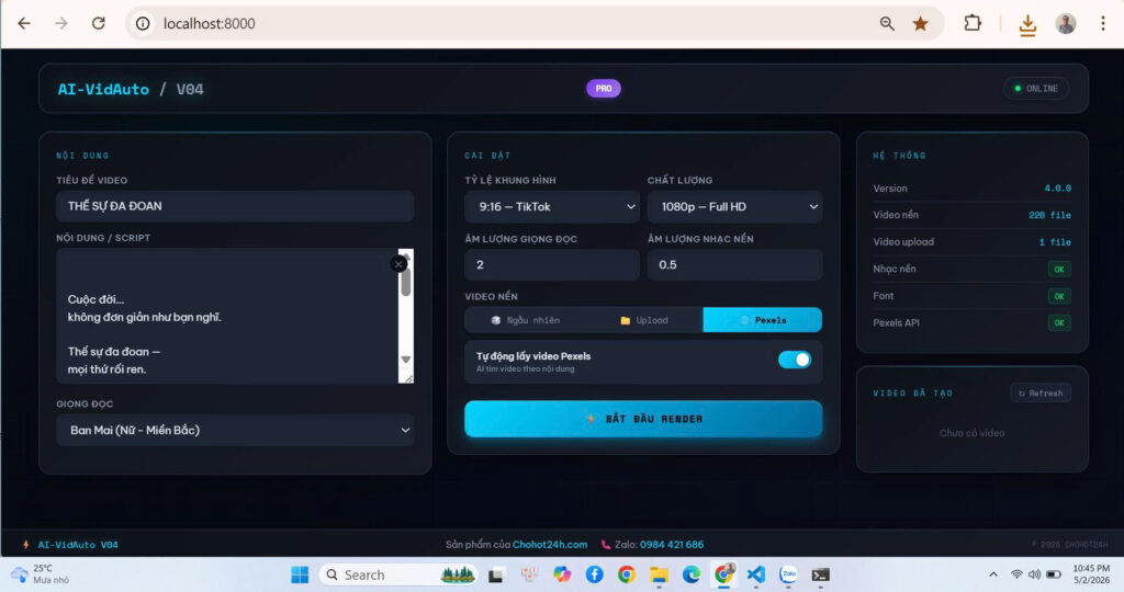 Công cụ tạo Video TikTok tự động: AI-VidAuto-V04